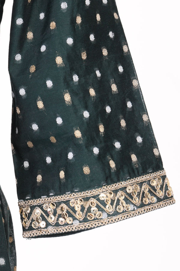 Green Sequins Embroidered Chanderi Straight Kurta with Pant and Dupatta Set