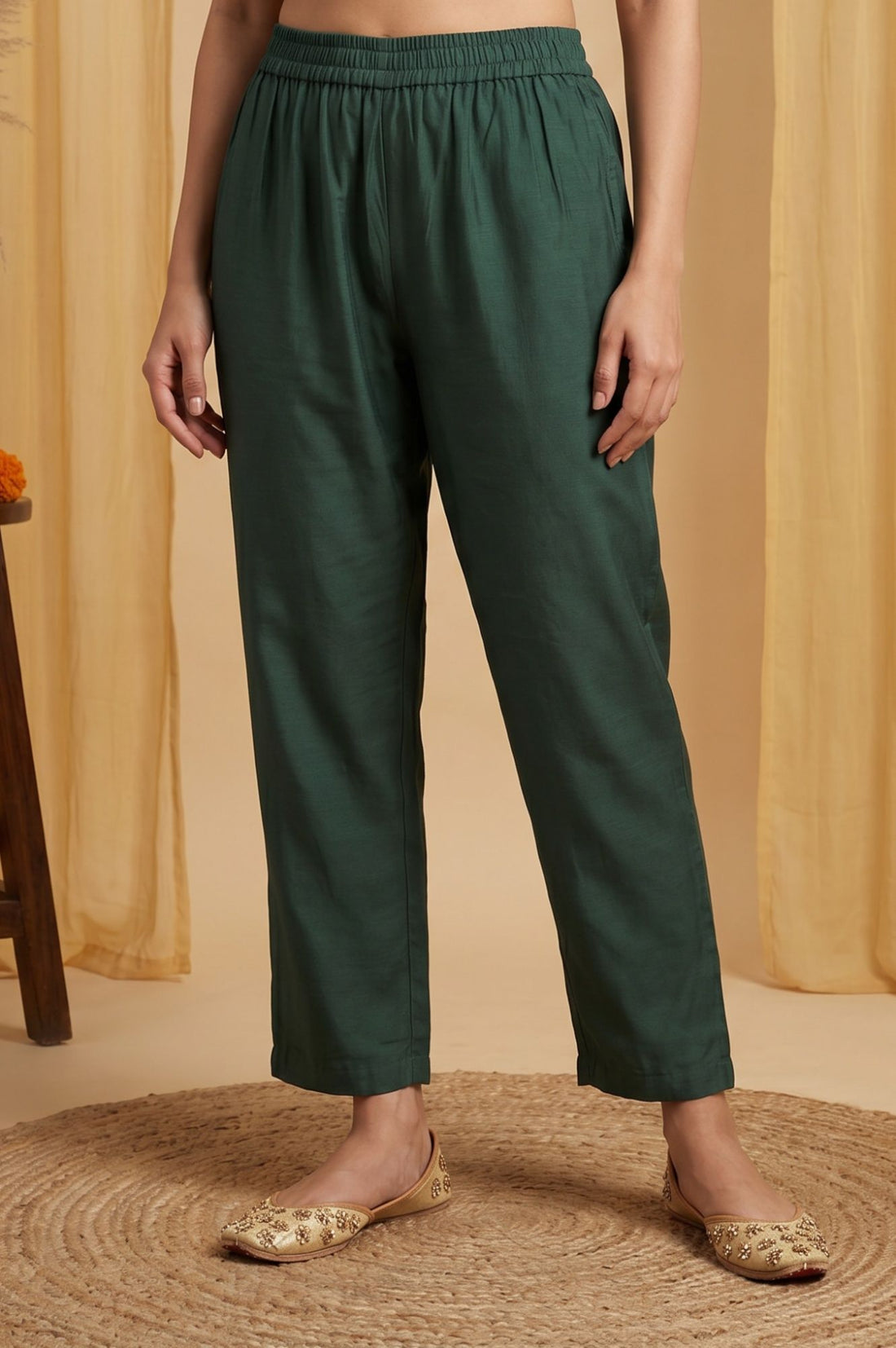 Green Sequins Embroidered Chanderi Straight Kurta with Pant and Dupatta Set