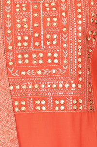 Orange Mirror Work Rayon Straight Kurta with Pant and Dupatta Set
