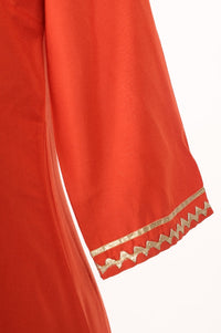 Orange Mirror Work Rayon Straight Kurta with Pant and Dupatta Set