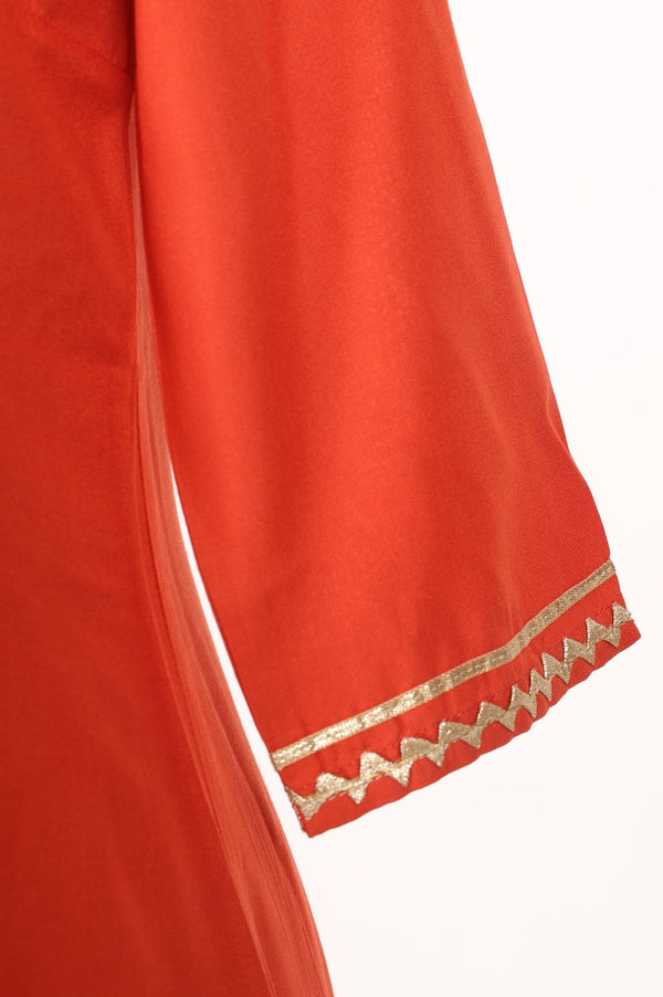 Orange Mirror Work Rayon Straight Kurta with Pant and Dupatta Set