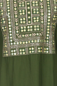 Green Mirror Work Rayon Straight Kurta with Pant and Dupatta Set