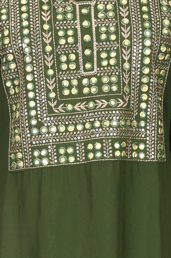 Green Mirror Work Rayon Straight Kurta with Pant and Dupatta Set