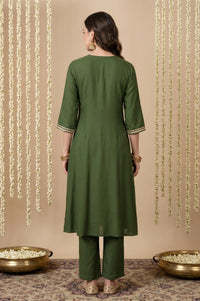 Green Mirror Work Rayon Straight Kurta with Pant and Dupatta Set