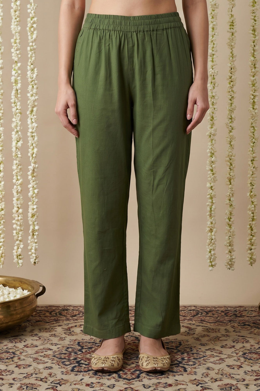 Green Mirror Work Rayon Straight Kurta with Pant and Dupatta Set