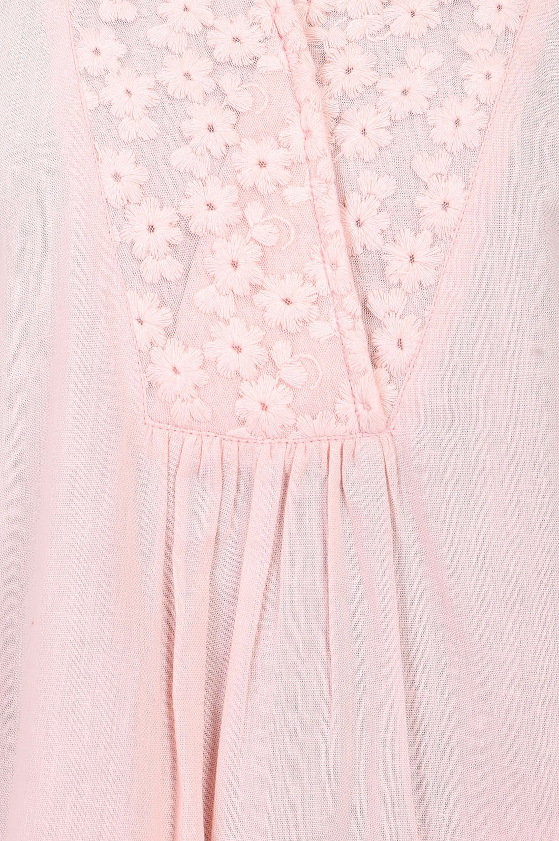 Pink Thread Embroidered Cotton Flax Straight Kurta with Palazzo Set