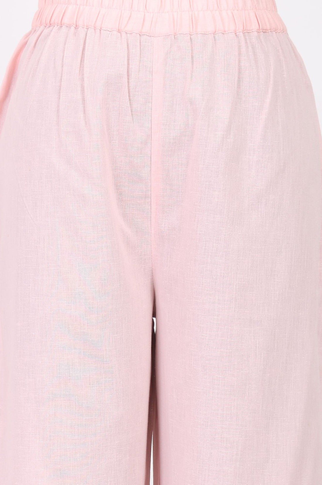 Pink Thread Embroidered Cotton Flax Straight Kurta with Palazzo Set