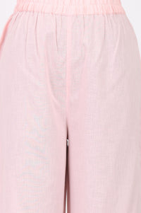 Pink Thread Embroidered Cotton Flax Straight Kurta with Palazzo Set