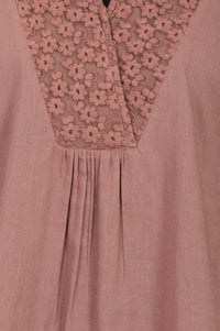 Pink Schiffli Thread Embroidered Cotton Flax Straight Kurta with Palazzo Set
