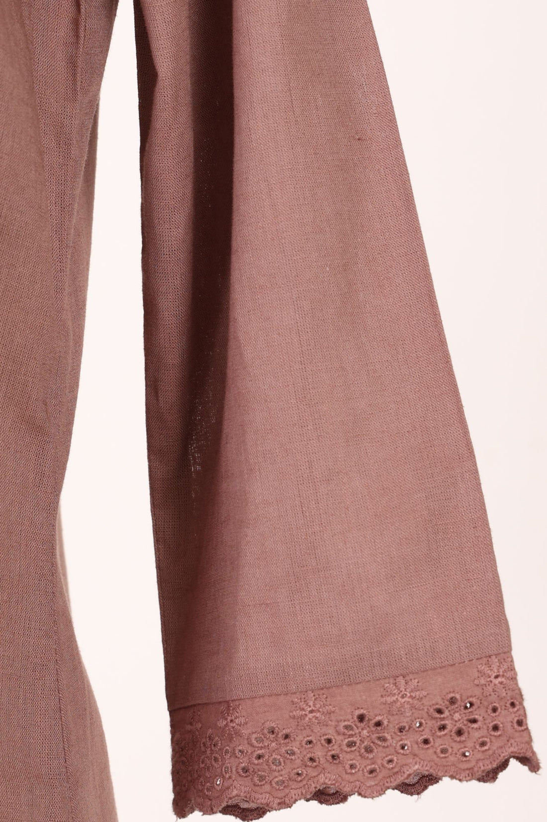 Pink Schiffli Thread Embroidered Cotton Flax Straight Kurta with Palazzo Set