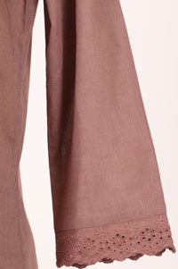 Pink Schiffli Thread Embroidered Cotton Flax Straight Kurta with Palazzo Set