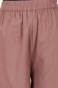 Pink Schiffli Thread Embroidered Cotton Flax Straight Kurta with Palazzo Set