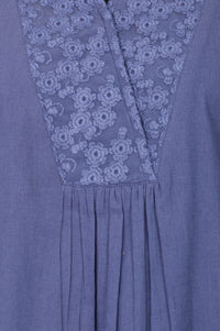 Blue Thread Embroidered Cotton Flax Straight Kurta with Palazzo Set