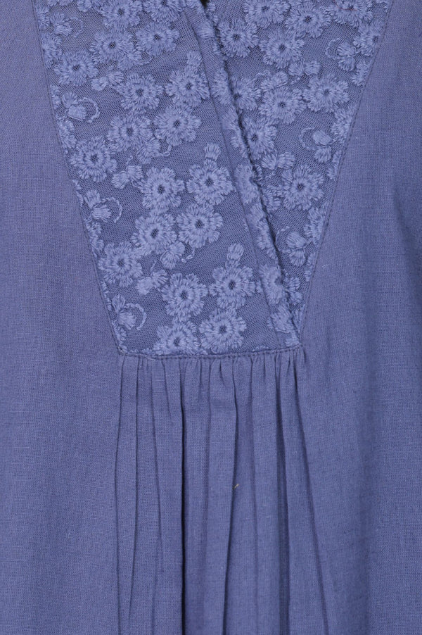 Blue Thread Embroidered Cotton Flax Straight Kurta with Palazzo Set