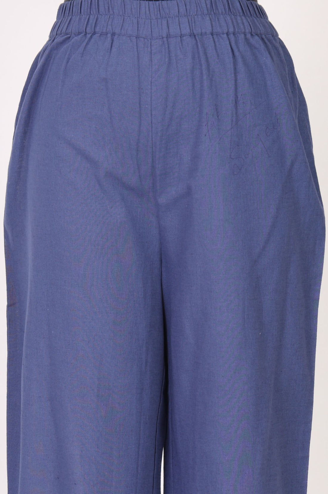 Blue Thread Embroidered Cotton Flax Straight Kurta with Palazzo Set