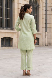 Green Thread Embroidered Cotton Straight Kurta with Palazzo Set