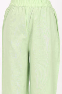 Green Thread Embroidered Cotton Straight Kurta with Palazzo Set