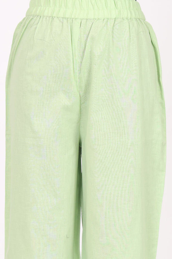 Green Thread Embroidered Cotton Straight Kurta with Palazzo Set