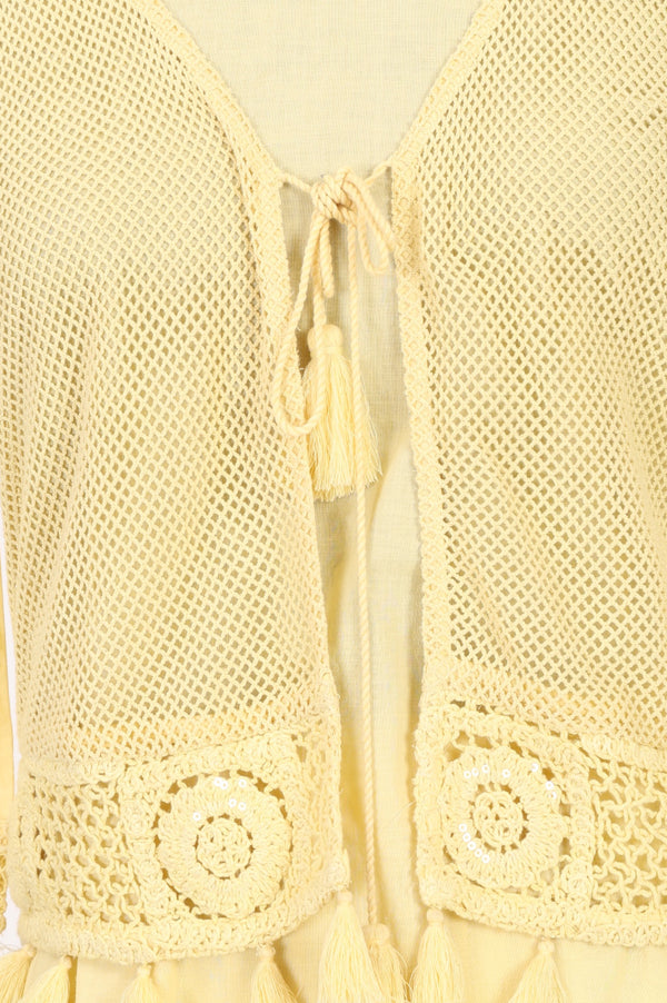 Aurelia Women's Yellow Solid Lace Pure Cotton Straight Kurta with Skirt and Jacket Set