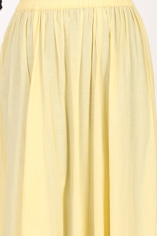 Aurelia Women's Yellow Solid Lace Pure Cotton Straight Kurta with Skirt and Jacket Set