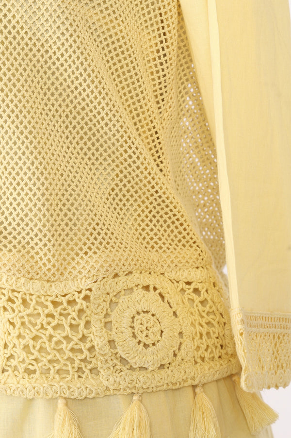 Aurelia Women's Yellow Solid Lace Pure Cotton Straight Kurta with Skirt and Jacket Set