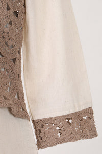 Off White Lace Cotton Flax Straight Kurta with Palazzo Set