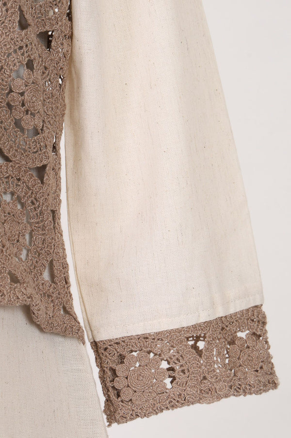 Off White Lace Cotton Flax Straight Kurta with Palazzo Set