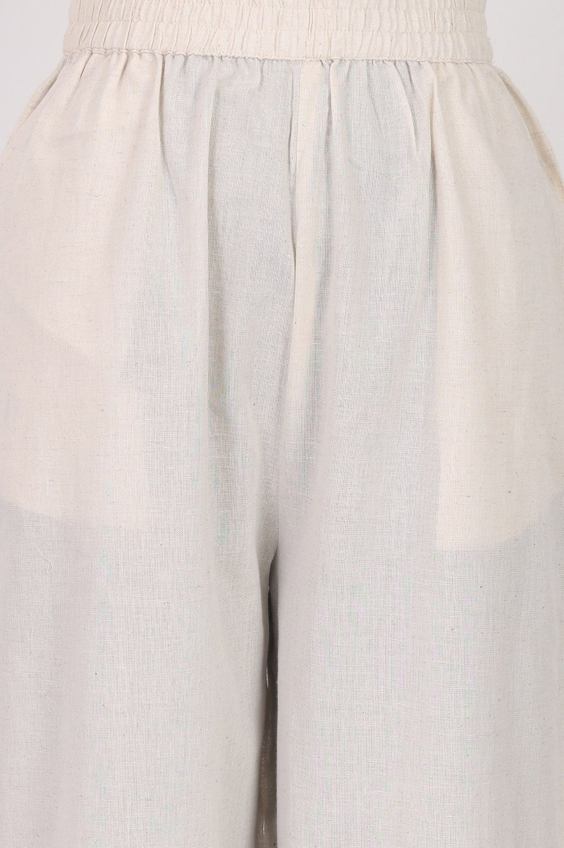 Off White Lace Cotton Flax Straight Kurta with Palazzo Set