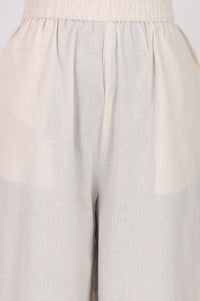 Off White Lace Cotton Flax Straight Kurta with Palazzo Set