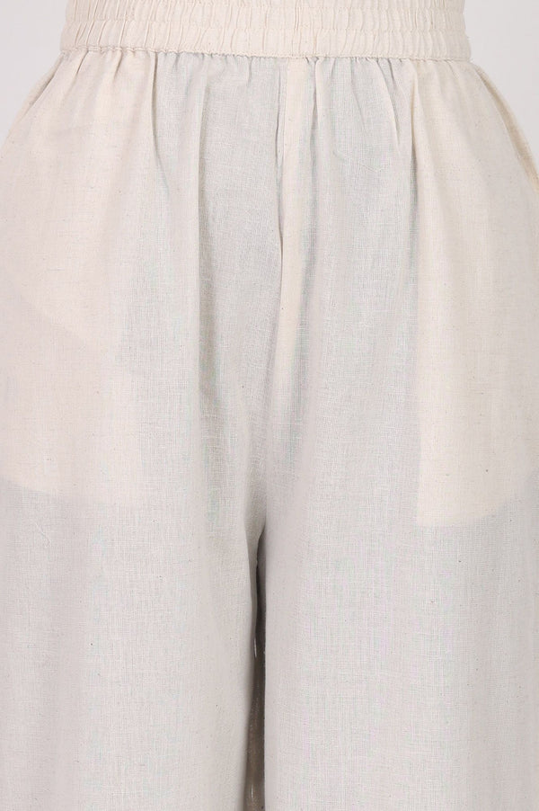 Off White Lace Cotton Flax Straight Kurta with Palazzo Set