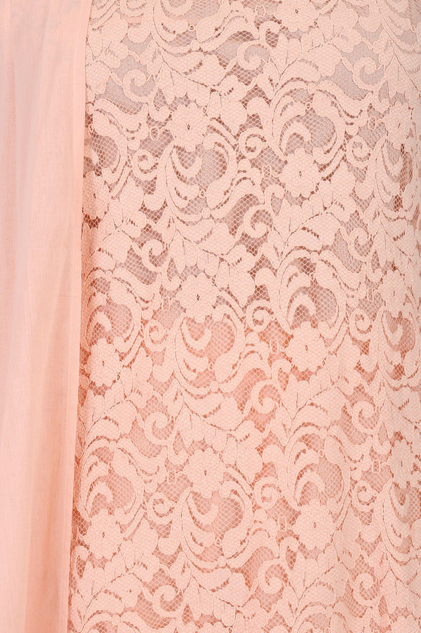 Peach Lace Pure Cotton Straight Kurta with Sharara and Dupatta Set