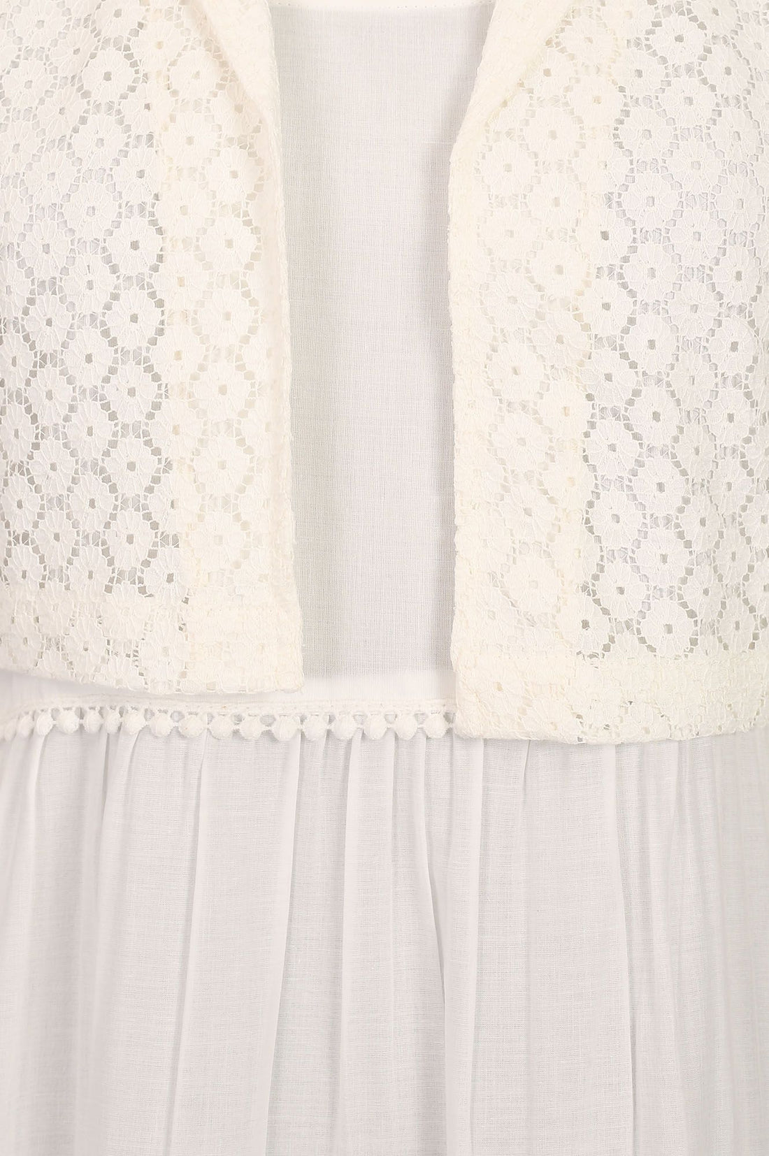 White Pure Cotton Flared Dress with Schiffli Shrug