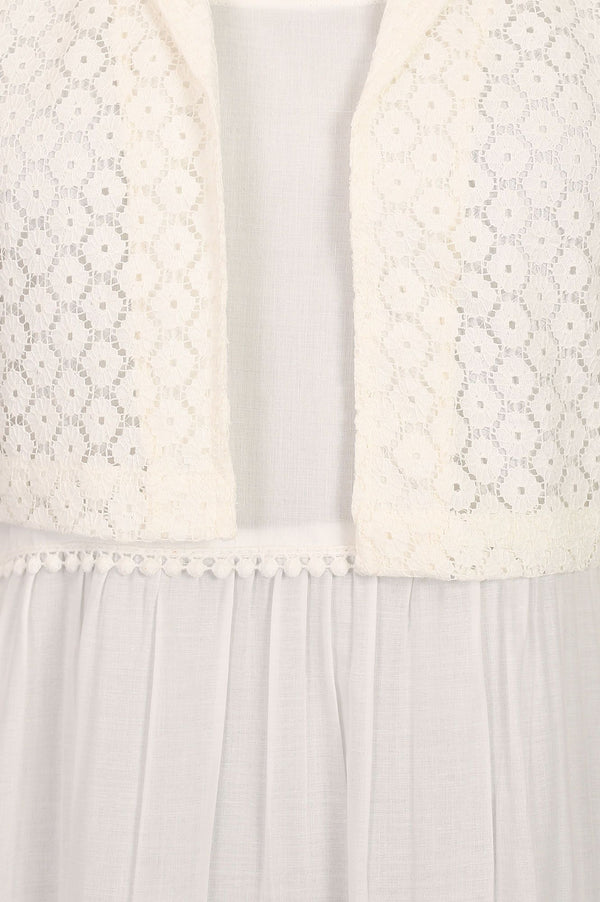 White Pure Cotton Flared Dress with Schiffli Shrug