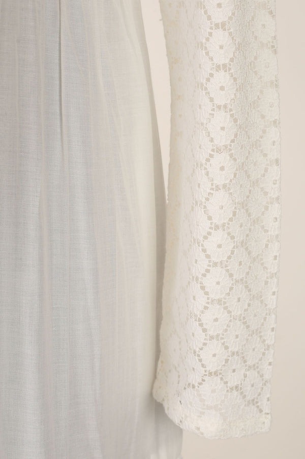 White Pure Cotton Flared Dress with Schiffli Shrug