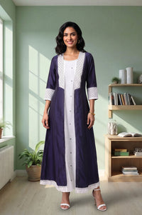 Navy Blue Pure Cotton Flared Dress with Jacket