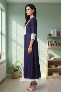 Navy Blue Pure Cotton Flared Dress with Jacket