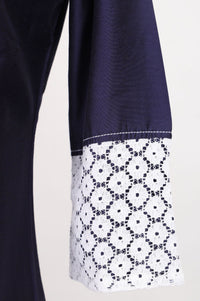 Navy Blue Pure Cotton Flared Dress with Jacket