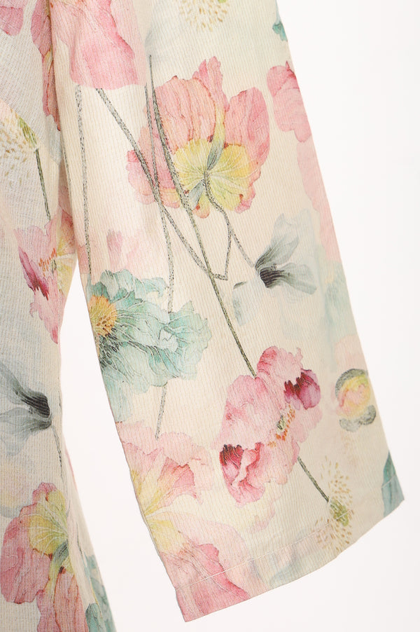 Cream Floral Printed Cotton Straight Kurta And Pants Co-ord Set