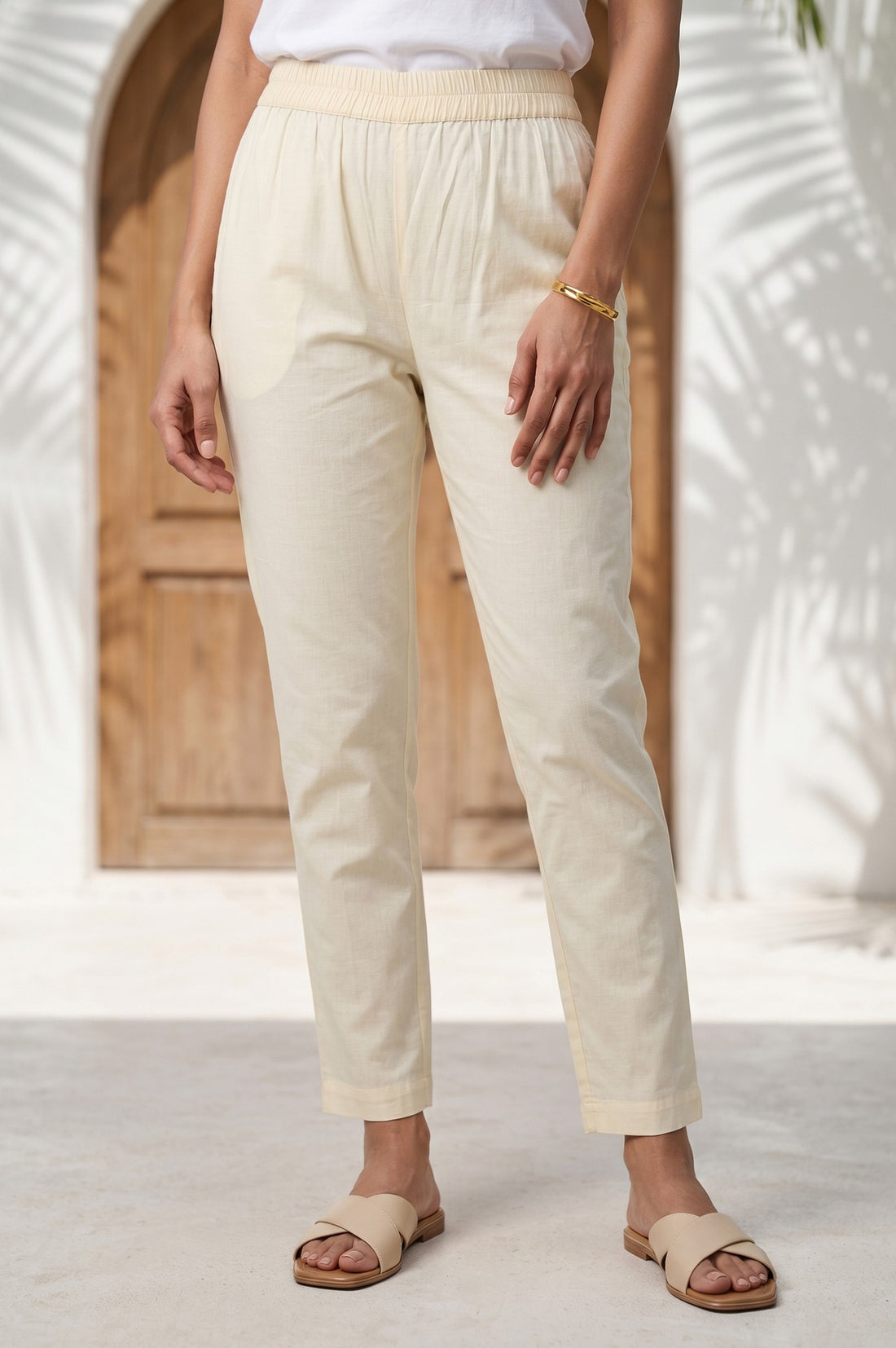 Cream Floral Printed Cotton Straight Kurta And Pants Co-ord Set