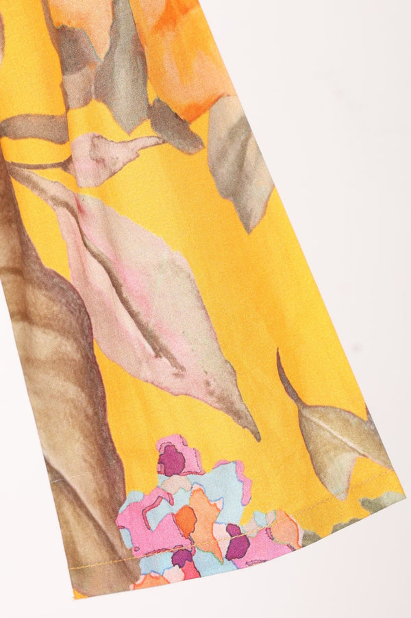 Yellow Floral Printed Pure Cotton Flared Kurta with Pants Co-ord Set