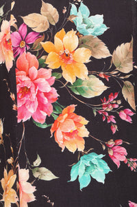 Black Floral Printed Rayon A-line Kurta with Pant Set