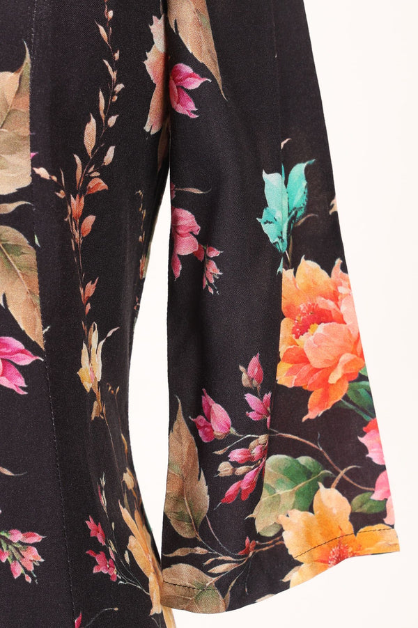 Black Floral Printed Rayon A-line Kurta with Pant Set