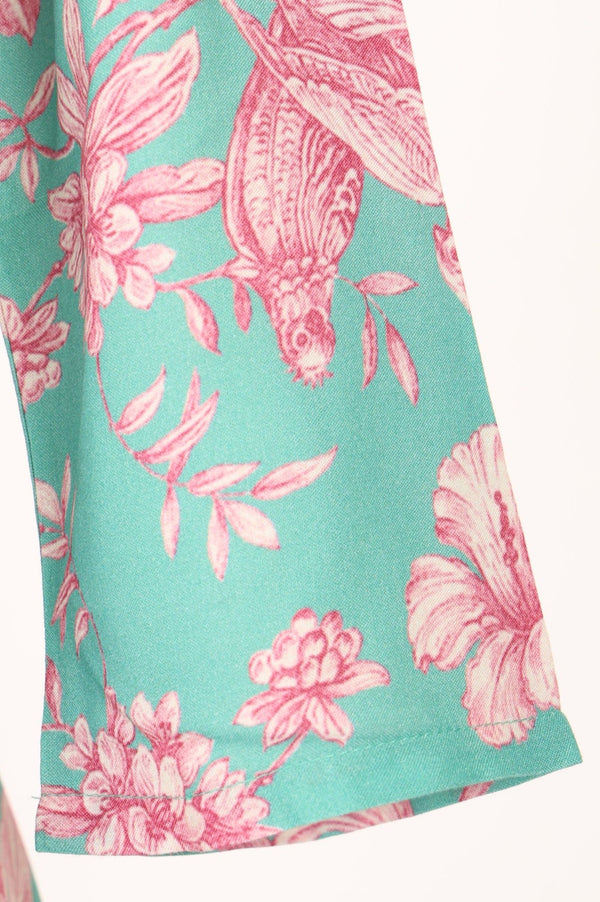 Sea Green Floral Printed Rayon A-line Kurta with Pant Set
