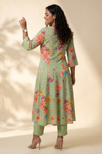 Mint Green Floral Printed Rayon Straight Kurta with Pant Set
