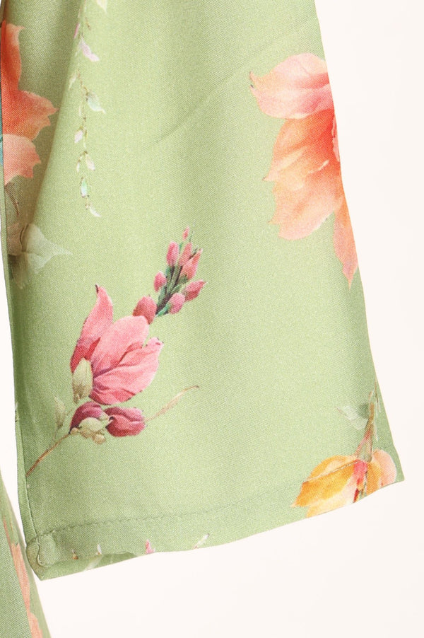 Mint Green Floral Printed Rayon Straight Kurta with Pant Set