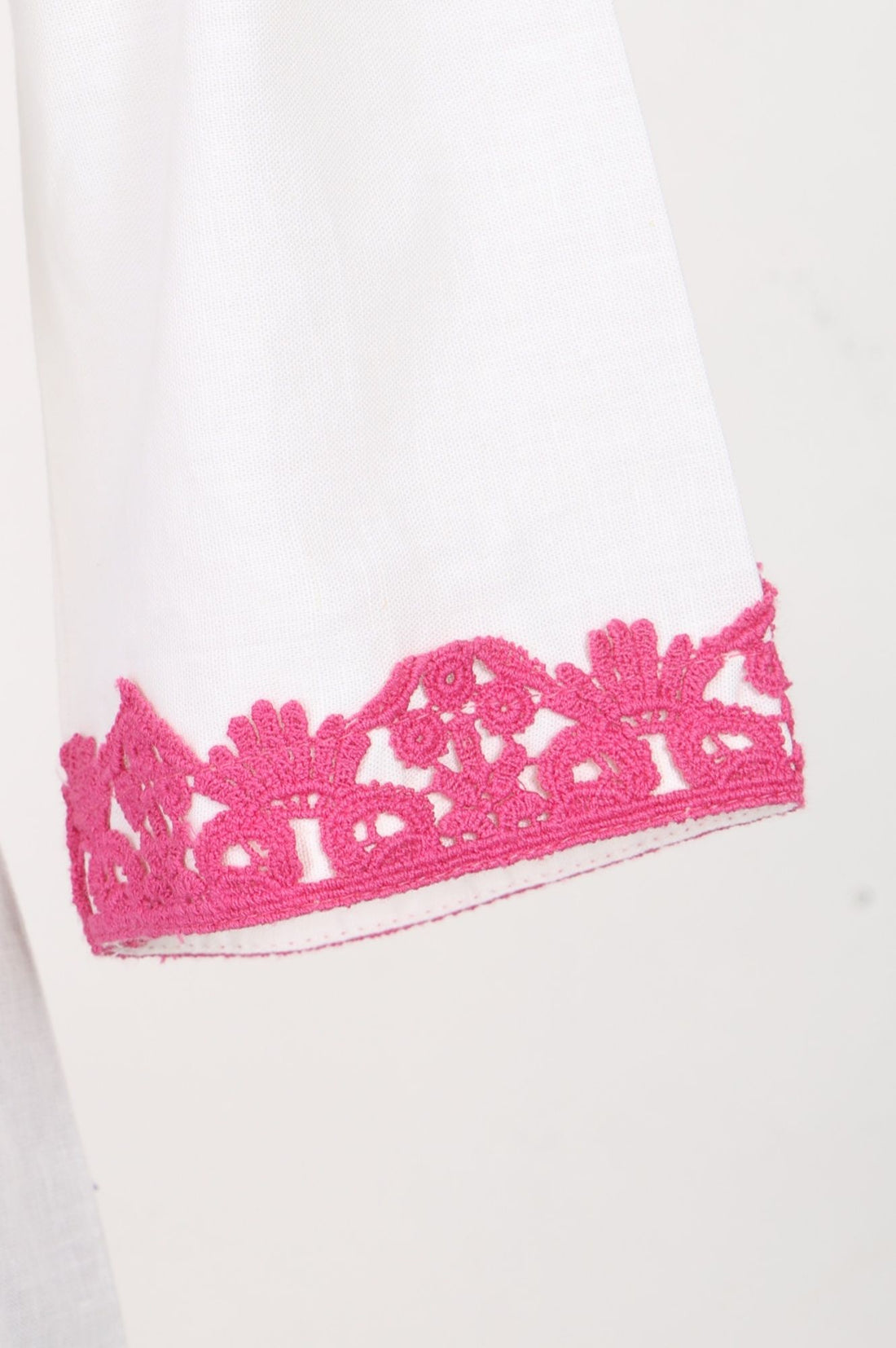 White Thread Embroidered Cotton Flax Flared Kurta with Pants Set