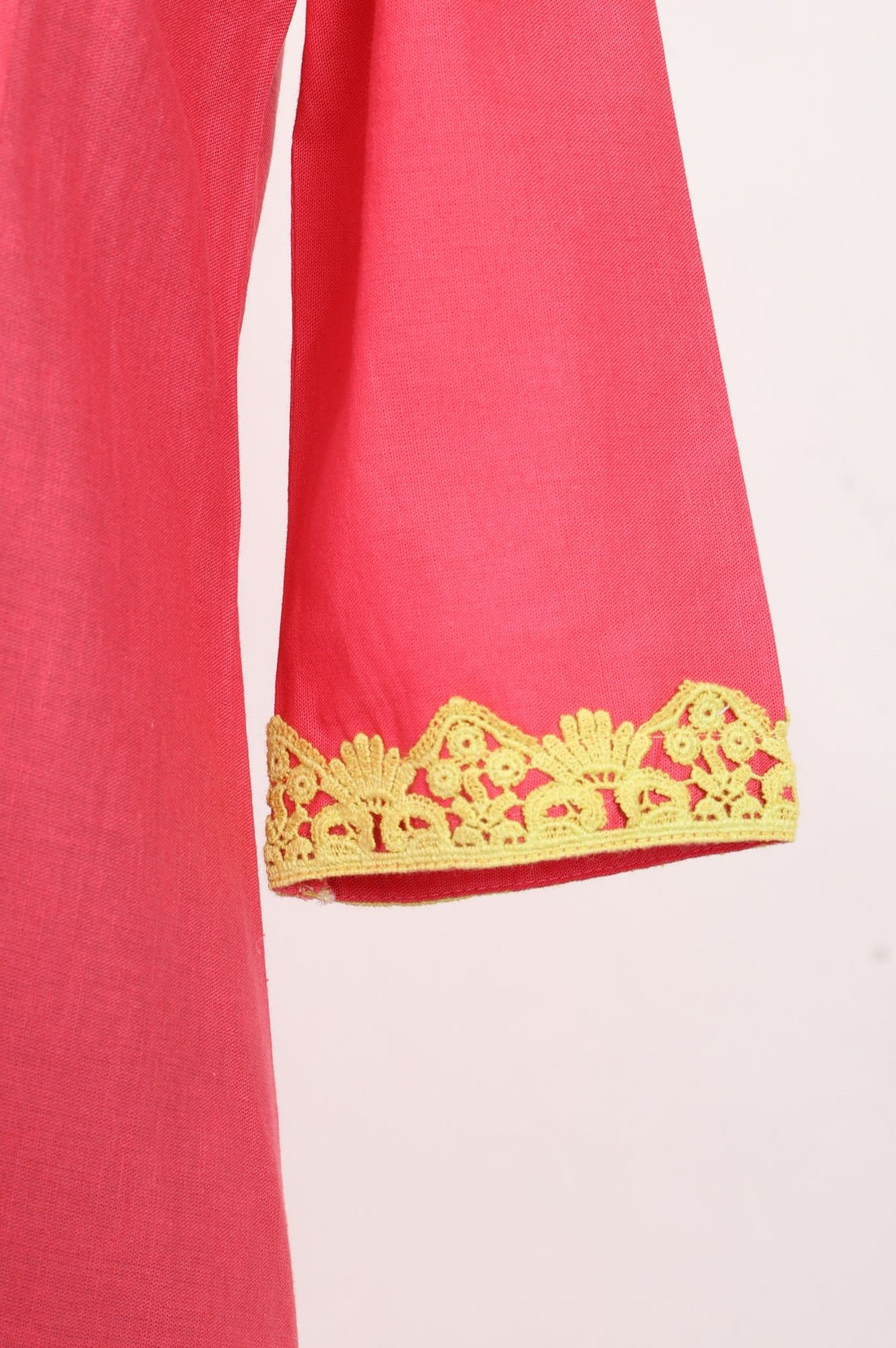 Pink Thread Embroidered Cotton Flax Flared Kurta with Pants Set