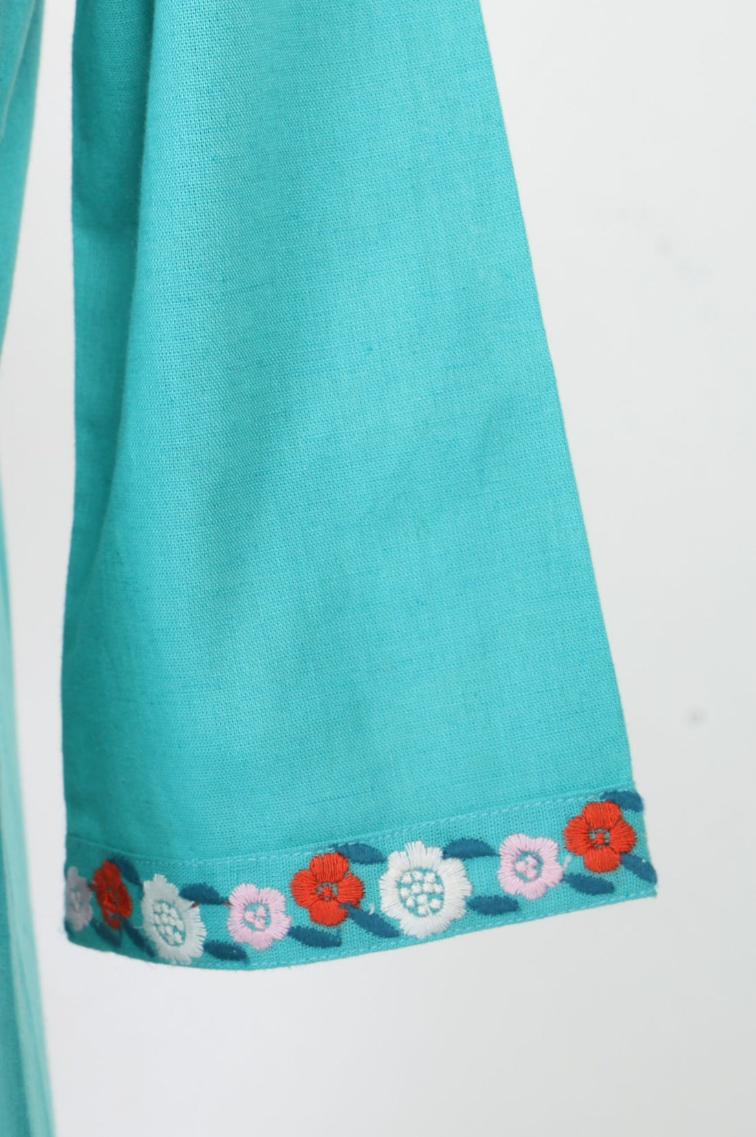 Blue Thread Embroidered Cotton Flax Straight Kurta with Pants and Dupatta Set