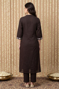 Black Thread Embroidered Pure Cotton Straight Kurta with Trousers Set