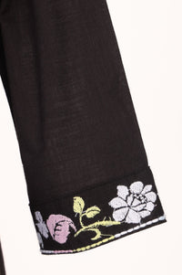 Black Thread Embroidered Pure Cotton Straight Kurta with Trousers Set